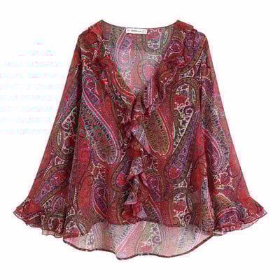 Aszimmetrikus női sifon blúz mintás mintával