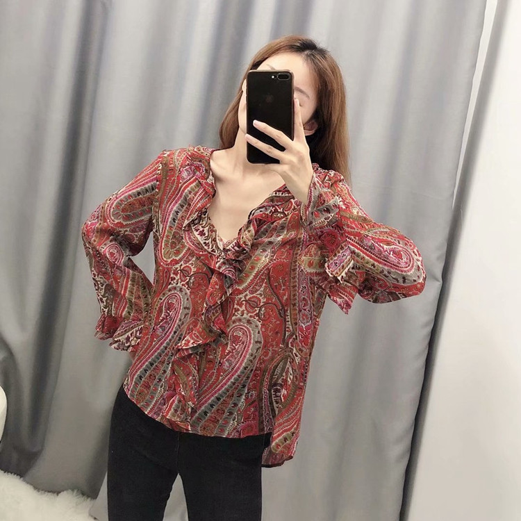 Aszimmetrikus női sifon blúz mintás mintával