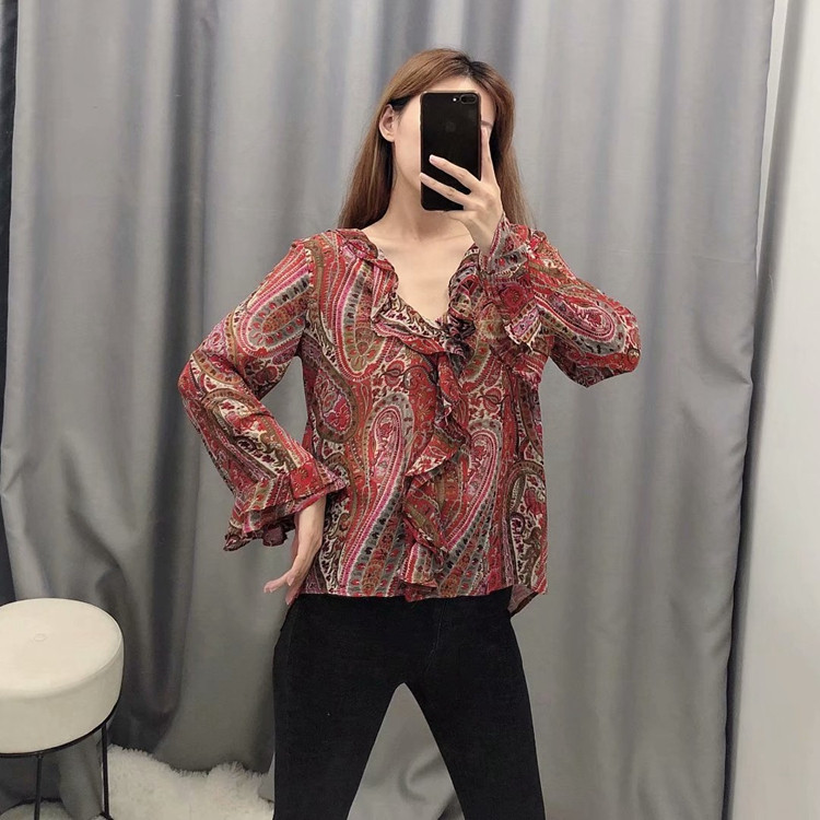 Aszimmetrikus női sifon blúz mintás mintával