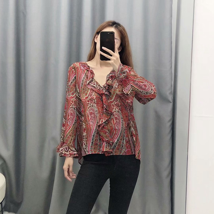 Aszimmetrikus női sifon blúz mintás mintával