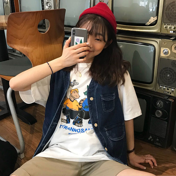 Női alkalmi farmermellény zsebekkel