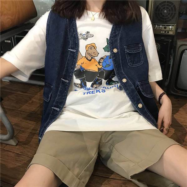 Női alkalmi farmermellény zsebekkel