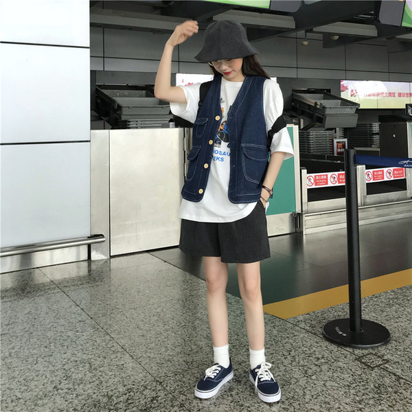 Női alkalmi farmermellény zsebekkel