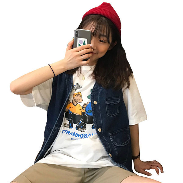 Női alkalmi farmermellény zsebekkel