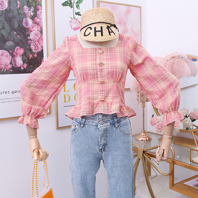 Modern kockás női ing négyzet alakú nyakkivágással, több színben