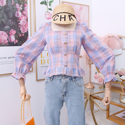 Modern kockás női ing négyzet alakú nyakkivágással, több színben