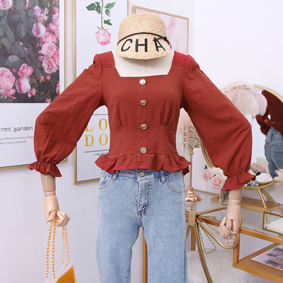 Modern kockás női ing négyzet alakú nyakkivágással, több színben