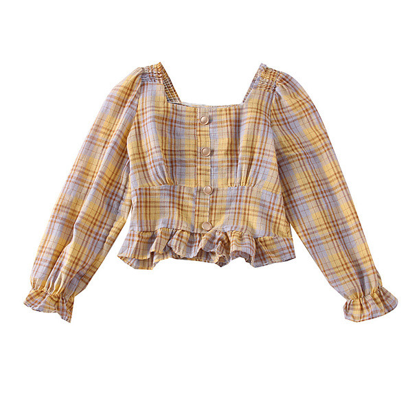 Modern kockás női ing négyzet alakú nyakkivágással, több színben