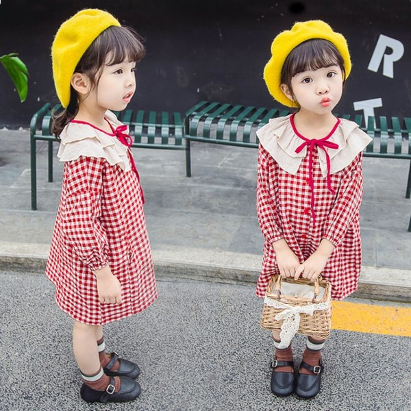 Piros kockás gyerekruha, hosszú ujjal