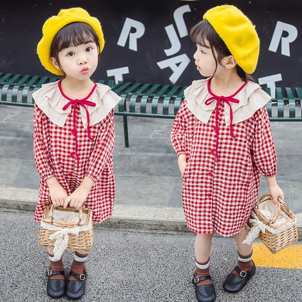 Piros kockás gyerekruha, hosszú ujjal