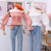 Cămașă modernă de damă cu umerii goi și mâneci lotus în mai multe culori