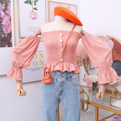 Cămașă modernă de damă cu umerii goi și mâneci lotus în mai multe culori