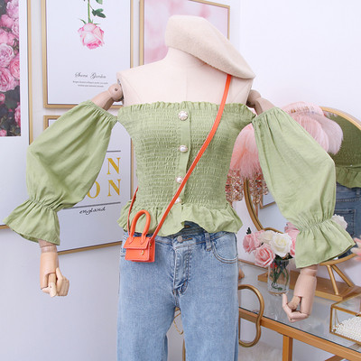 Cămașă modernă de damă cu umerii goi și mâneci lotus în mai multe culori