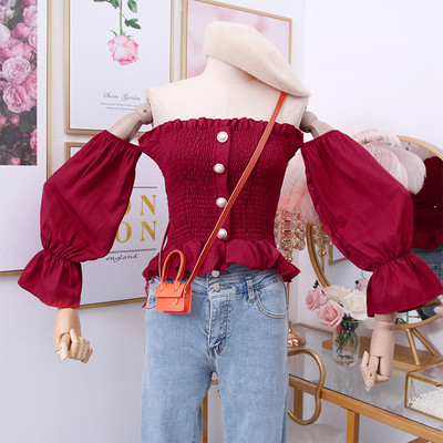 Cămașă modernă de damă cu umerii goi și mâneci lotus în mai multe culori