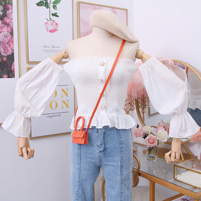 Cămașă modernă de damă cu umerii goi și mâneci lotus în mai multe culori