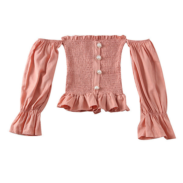 Cămașă modernă de damă cu umerii goi și mâneci lotus în mai multe culori