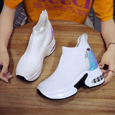 Adidasi casual dama cu talpa inalta in alb-negru