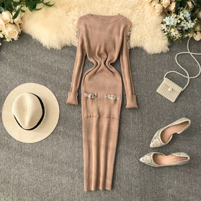 Női alkalmi ruha gyöngyökkel, többféle színben