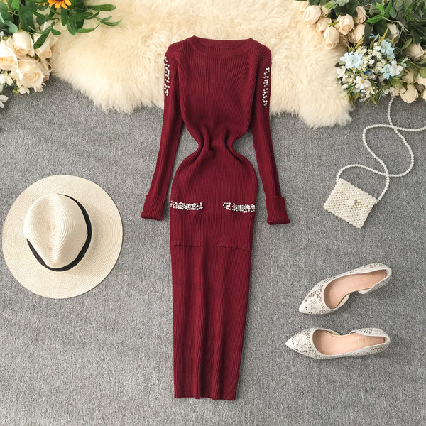 Női alkalmi ruha gyöngyökkel, többféle színben