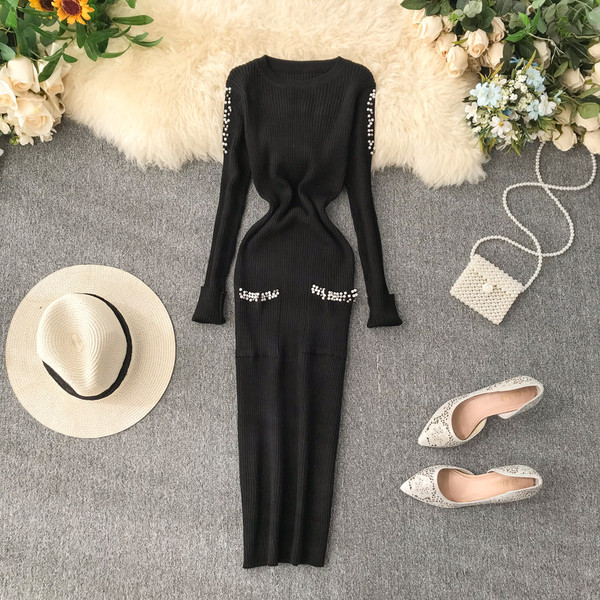 Női alkalmi ruha gyöngyökkel, többféle színben