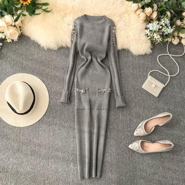 Női alkalmi ruha gyöngyökkel, többféle színben