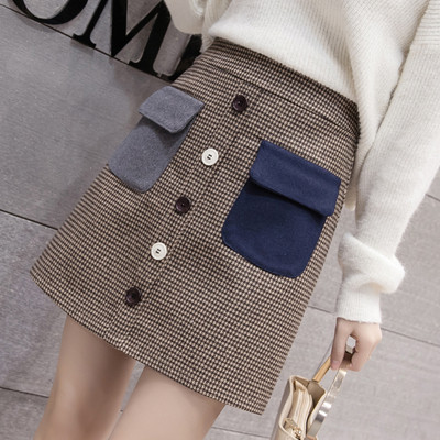Új modell kockás női szoknya zsebekkel és gombokkal, két színben