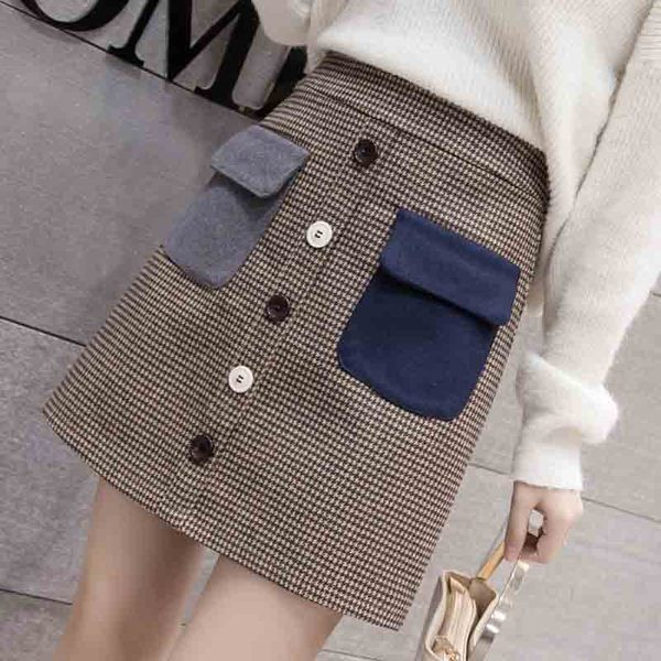 Új modell kockás női szoknya zsebekkel és gombokkal, két színben