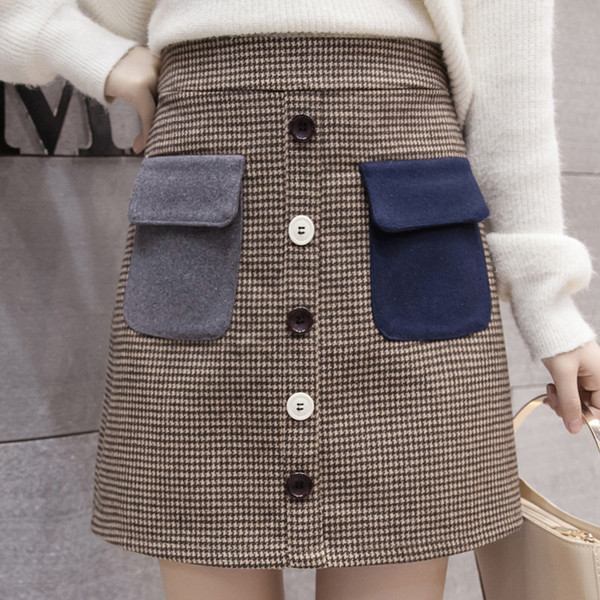 Új modell kockás női szoknya zsebekkel és gombokkal, két színben