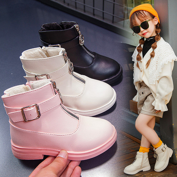 Детски боти за момичета в три цвята с цип и катарама