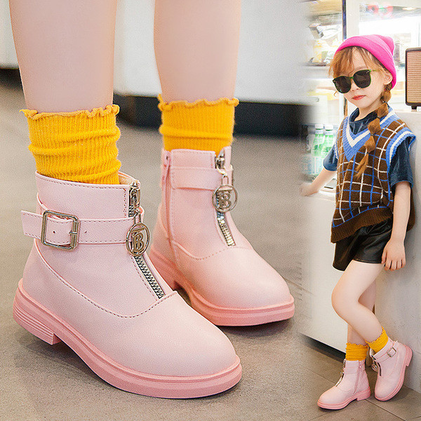 Детски боти за момичета в три цвята с цип и катарама