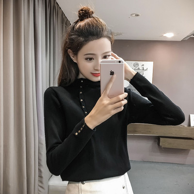 Női alkalmi blúz magas gallérral, gombokkal