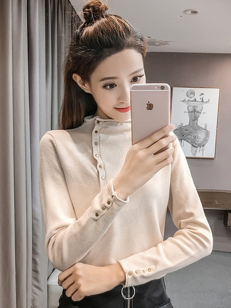 Női alkalmi blúz magas gallérral, gombokkal