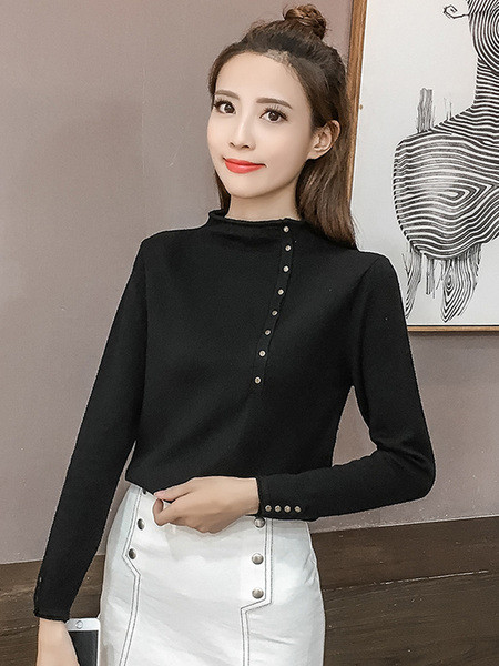 Női alkalmi blúz magas gallérral, gombokkal