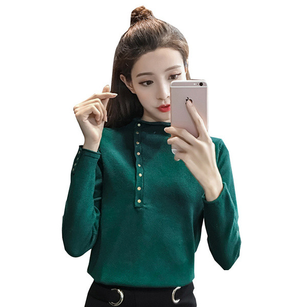 Női alkalmi blúz magas gallérral, gombokkal