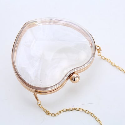 Cheie de dama transparenta / geanta in forma de inima de culoare argintiu si auriu