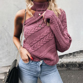 Modern női pulóver magas gallérral és egy ujjal, két színben