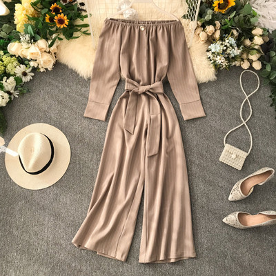 Μοντέρνα γυναικεία ολοσωμη φόρμα με μανίκια και ζώνη σε διάφορα χρώματα