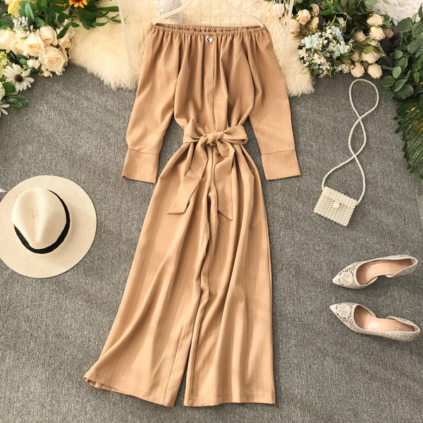 Μοντέρνα γυναικεία ολοσωμη φόρμα με μανίκια και ζώνη σε διάφορα χρώματα