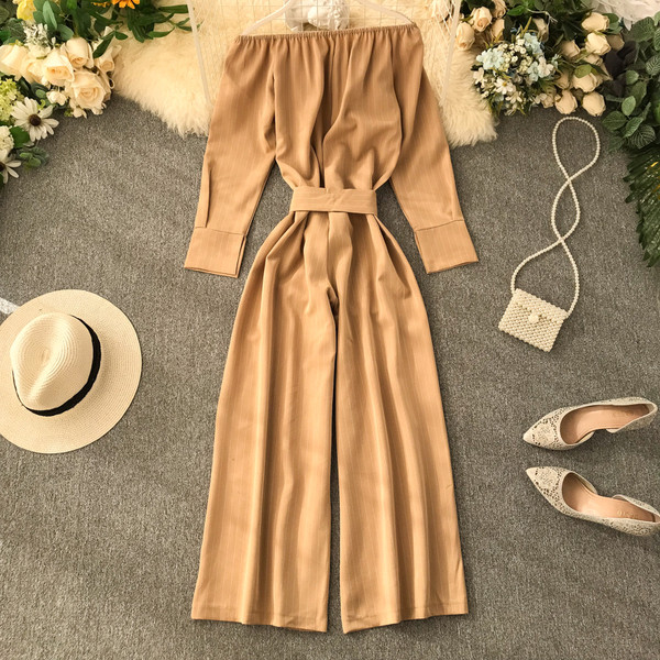 Μοντέρνα γυναικεία ολοσωμη φόρμα με μανίκια και ζώνη σε διάφορα χρώματα