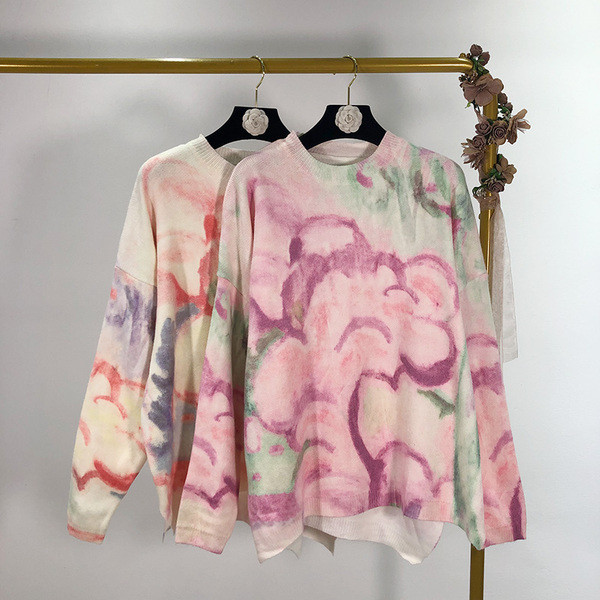 Széles, hosszú ujjú pulóver irizáló színekben