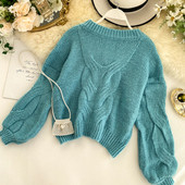 Női alkalmi pulóver ovális nyakkivágással, kék, narancssárga és bézs színben