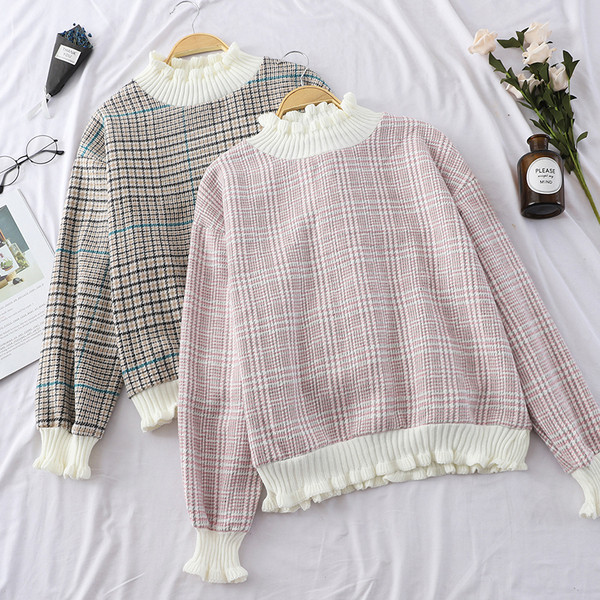 Női kockás pulóver varrott fürtökkel, különböző színekben