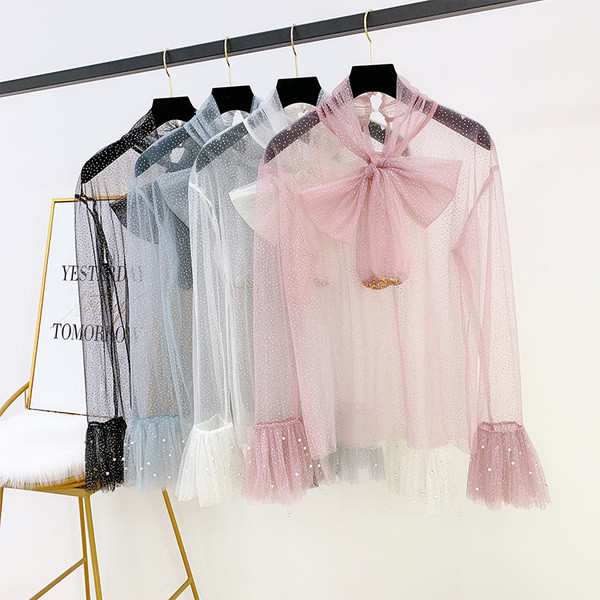 Női csipke ing szalaggal és gyöngyökkel több színben