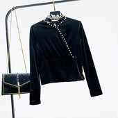 Új modell modern női blúz bársony kövekkel fekete színben
