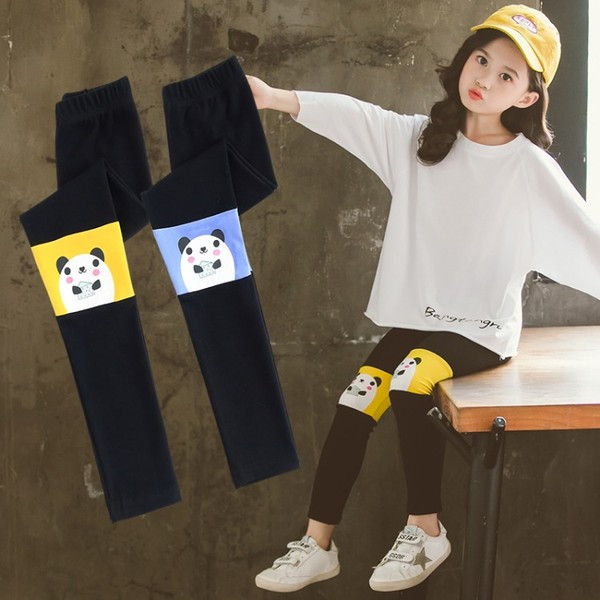 Gyermek leggings lányoknak fekete színben, rátéttel