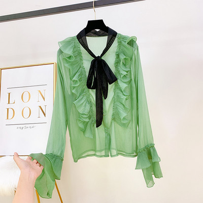 Cămașă modernă de damă cu panglică în patru culori