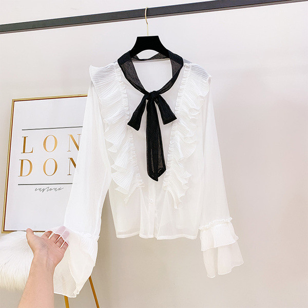 Cămașă modernă de damă cu panglică în patru culori