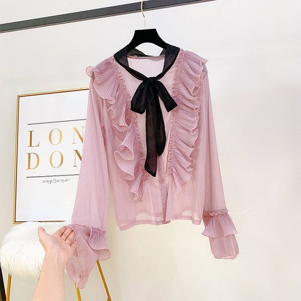 Cămașă modernă de damă cu panglică în patru culori