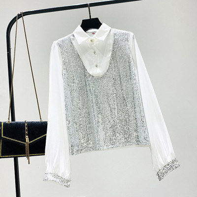 Camasa de dama model nou cu guler clasic si paiete in trei culori