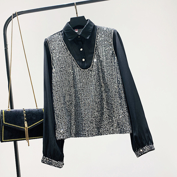 Camasa de dama model nou cu guler clasic si paiete in trei culori